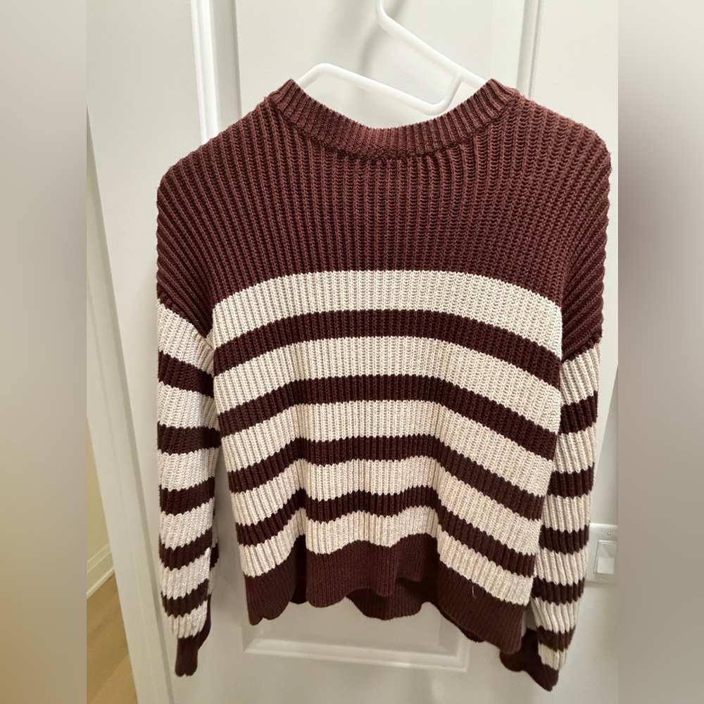 Treasure & Bond Chunky Striped Crewneck Sweater in Brown and Cream